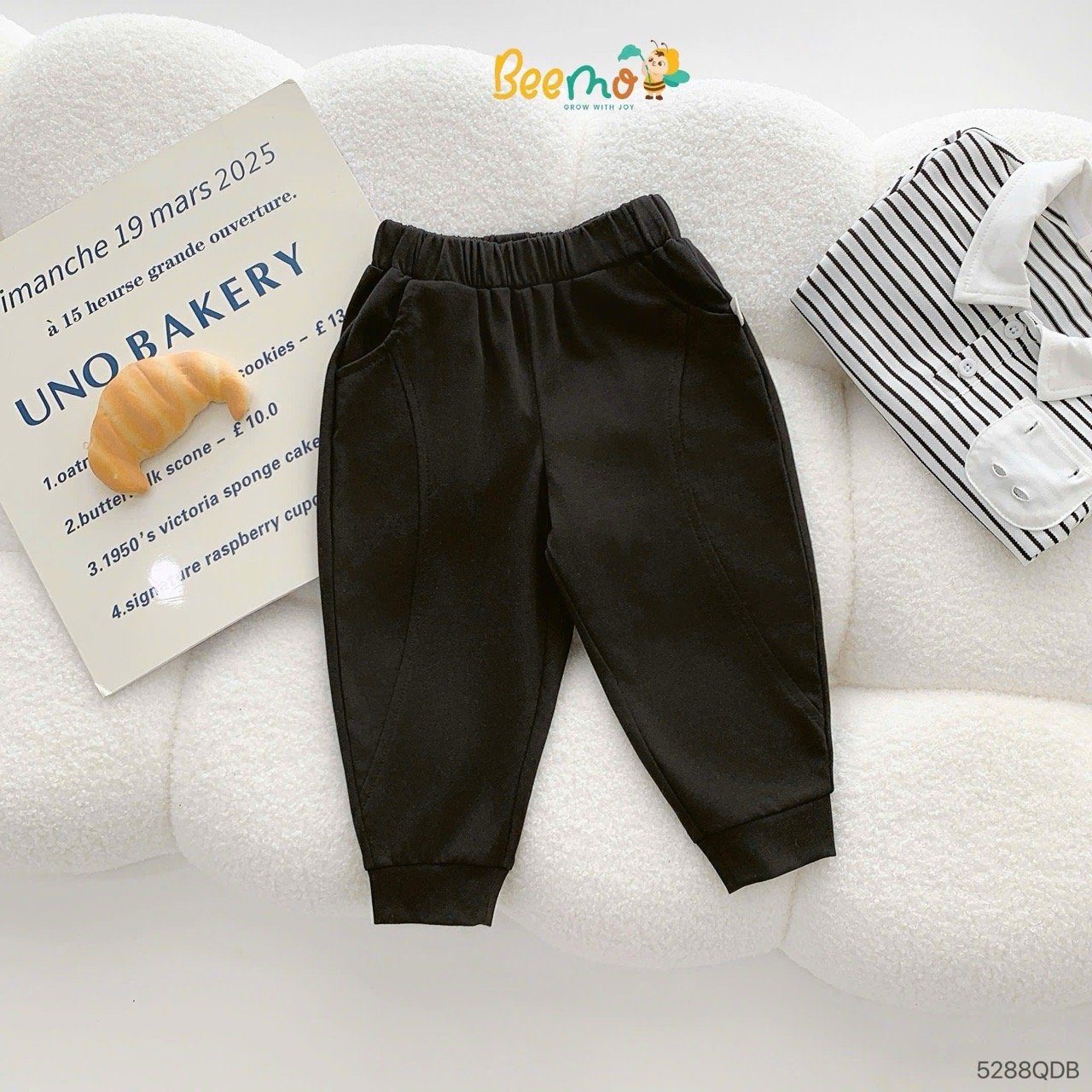 Quần cotton bo gấu Beemo đường viền cho bé size 1-6y