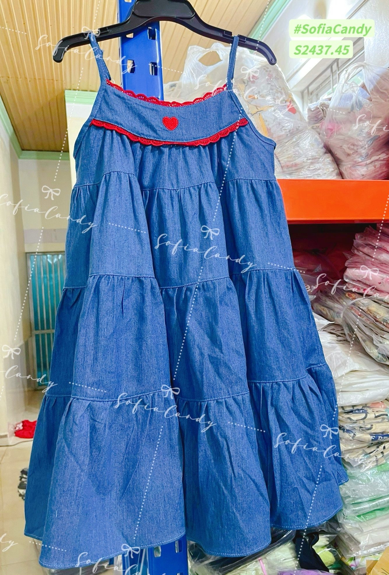 V00053 - Váy jean Sofia Candy 2 dây phối tầng BG size 1-10y