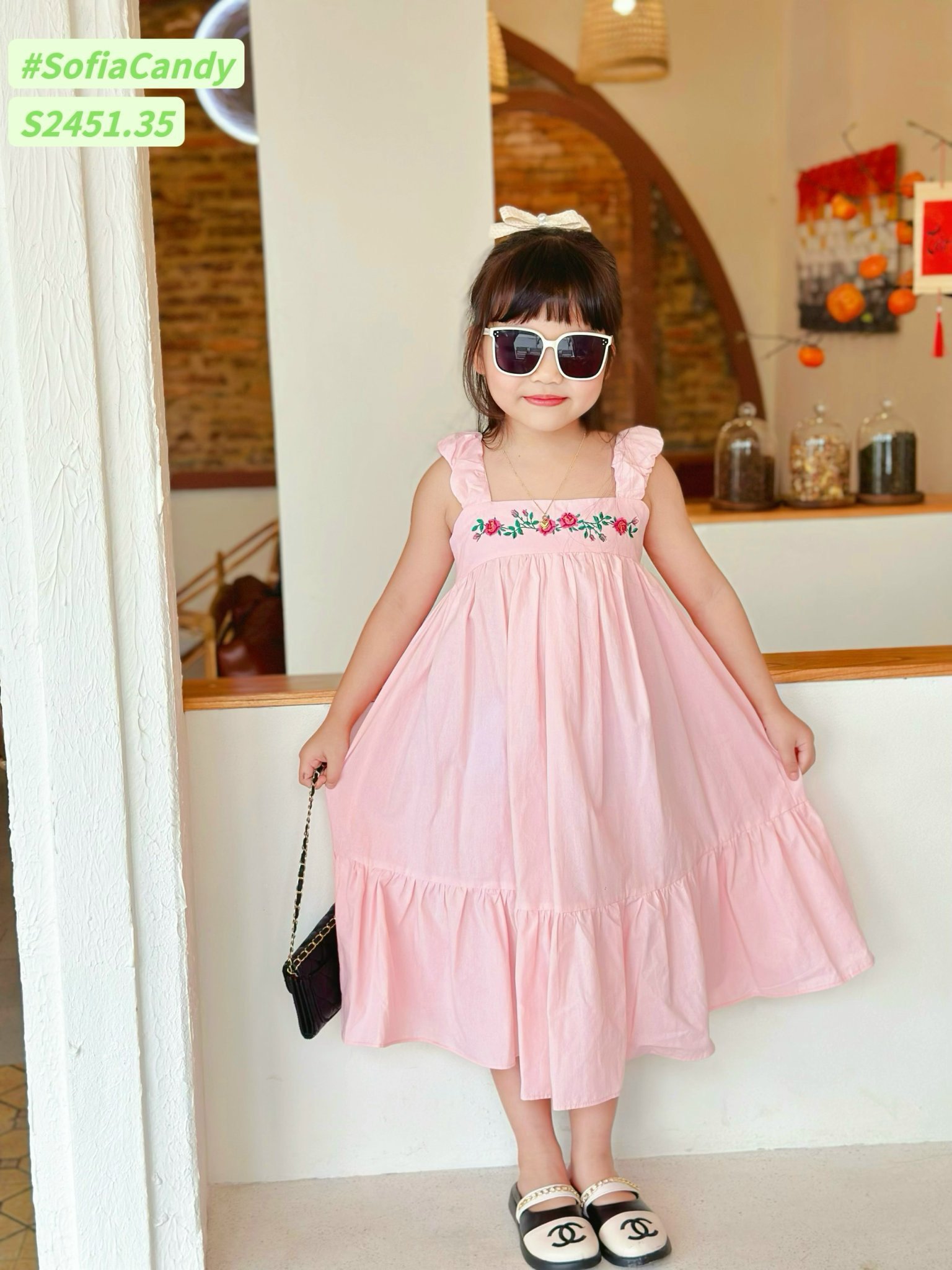 Váy thô Sofia Candy hai dây thêu hoa ngực nhiều màu size 1-10y