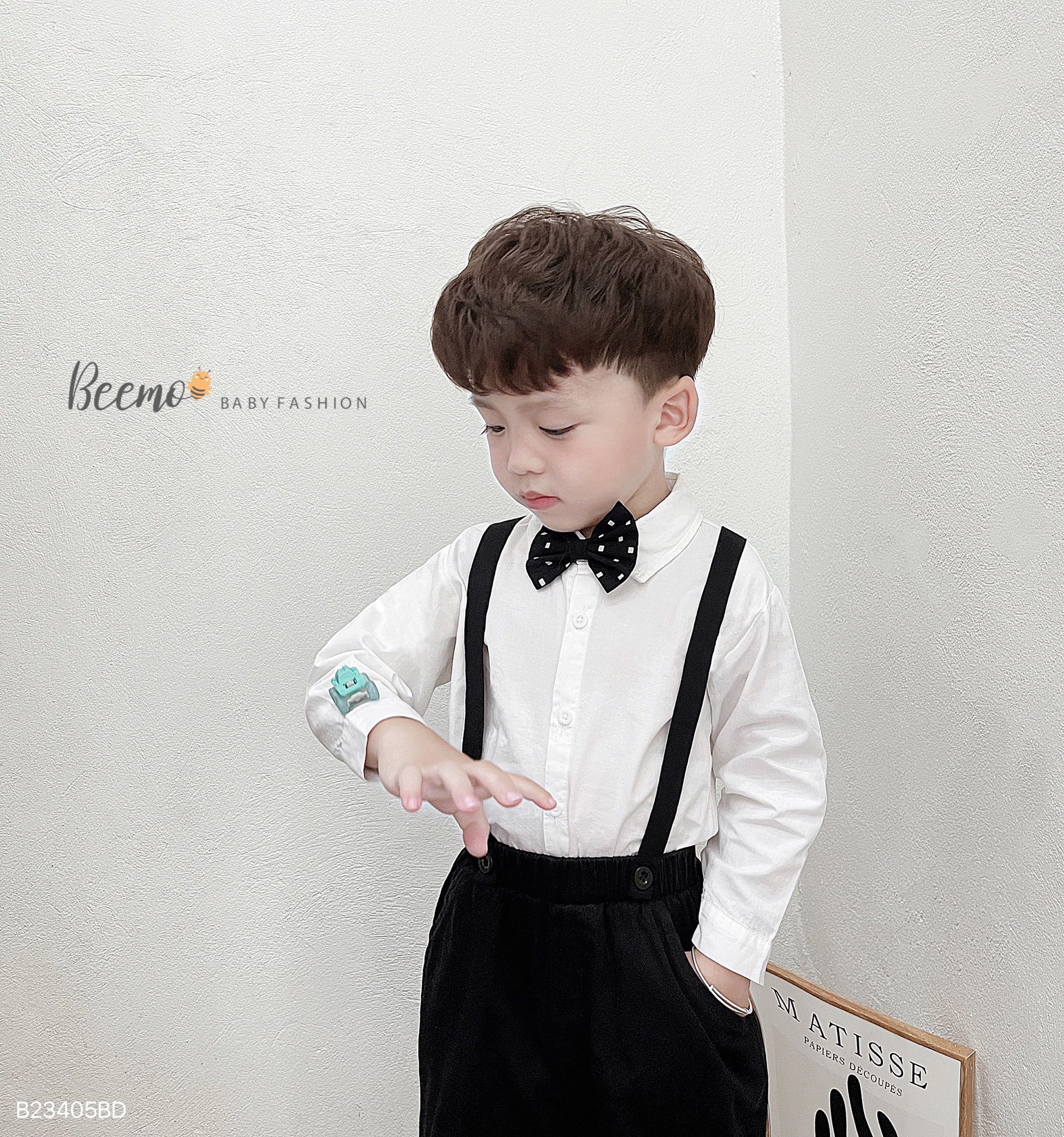 Bộ sơ mi công tử kèm nơ Beemo 2 màu nâu / đen size 80 - 130
