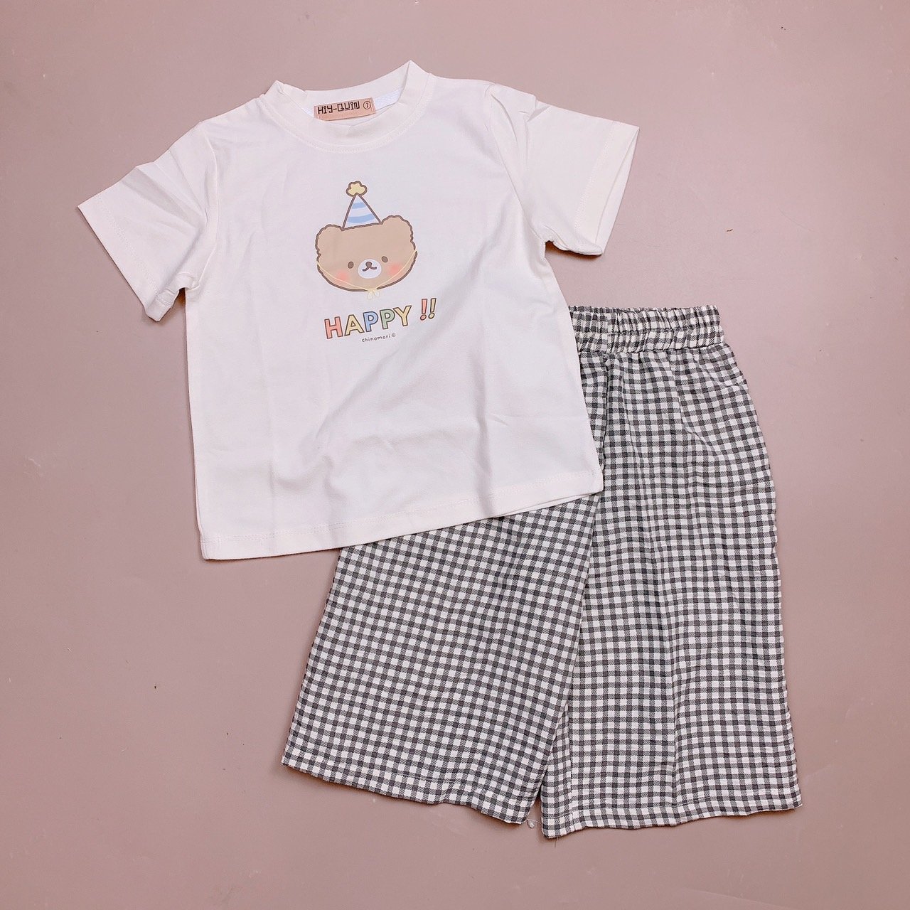 Bộ Hiy - Quin áo cotton hình vịt / gấu + quần kẻ caro nhiều màu size 2-6y