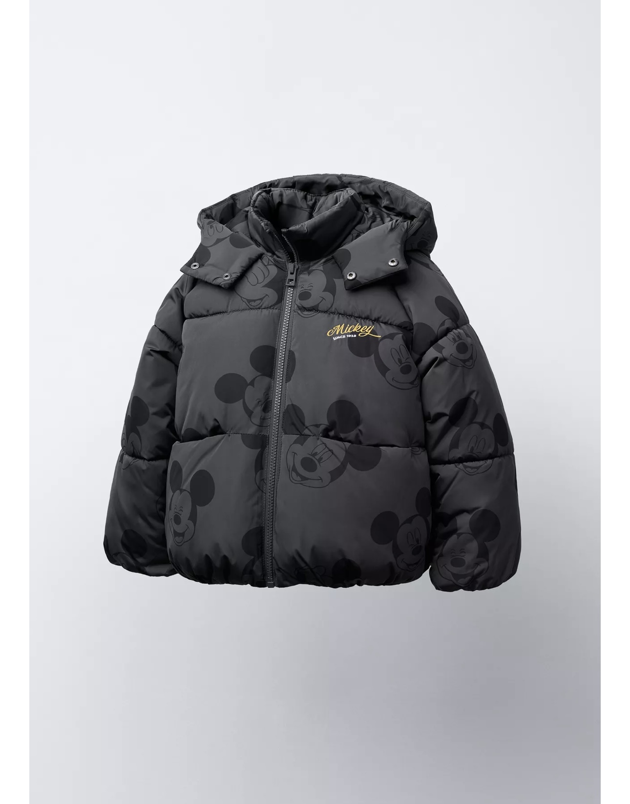 AK01 - Áo khoác phao màu ghi đen Mickey in tràn bé trai size 1-6y