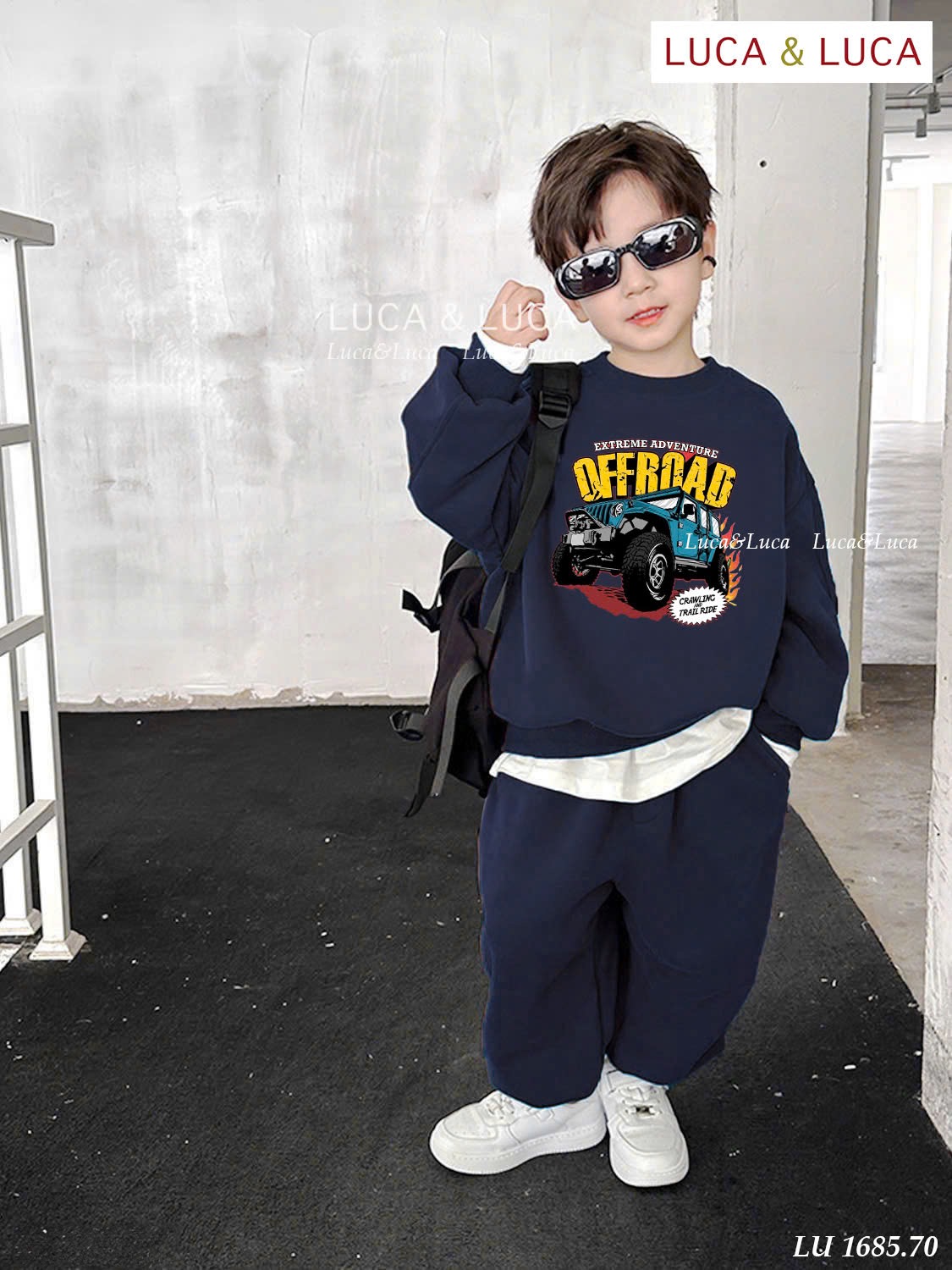 Lu 1685 - Bộ nỉ hai da Luca màu navy ô tô OffRoad cho bé size 2-12y