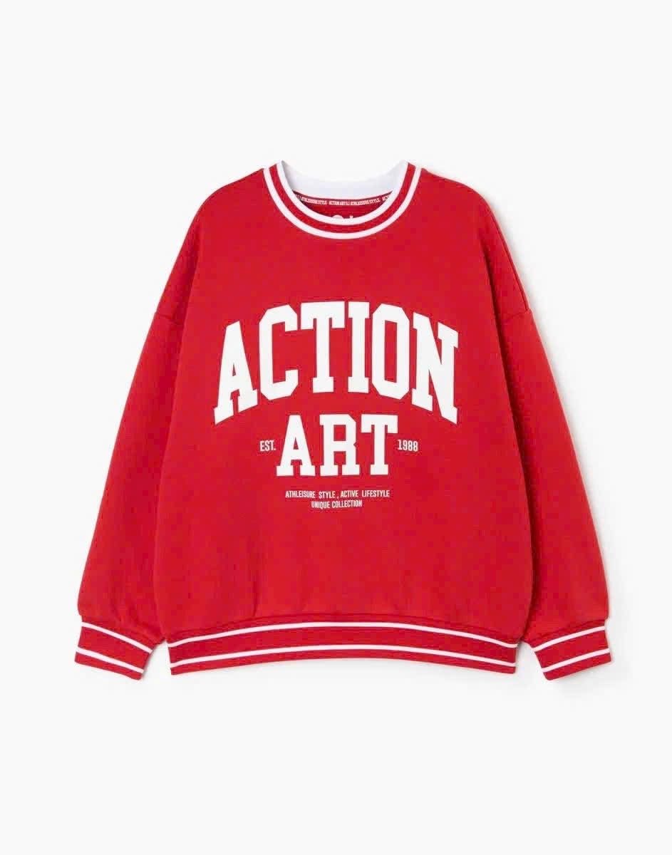 ABG26 - Áo nỉ bông GGJJ màu đỏ Action Art dòng đại bé gái size 6-14y