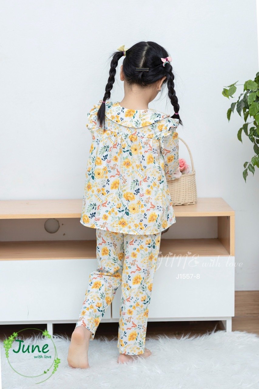 Bộ pyjama thô June with love cổ sen vai bèo 3 màu size 1-10y