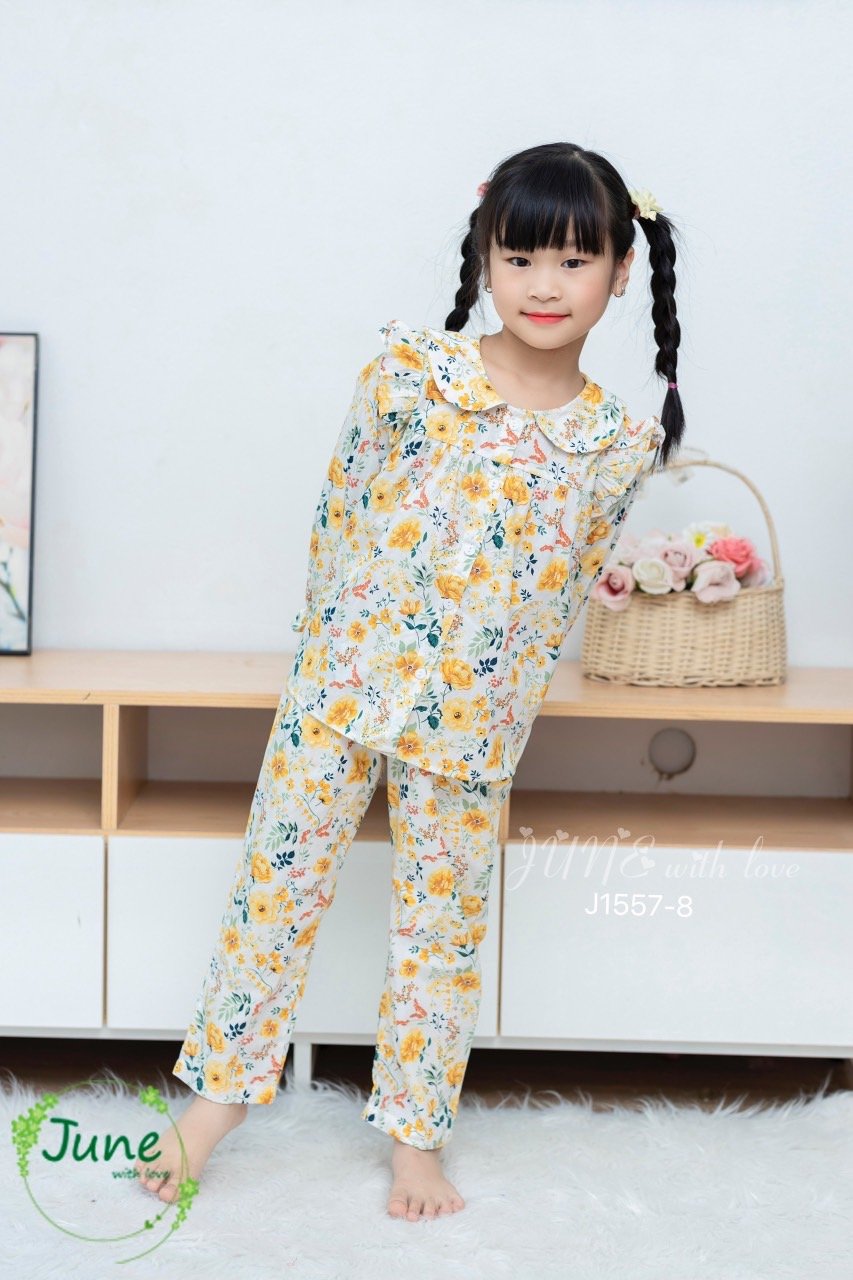 Bộ pyjama thô June with love cổ sen vai bèo 3 màu size 1-10y