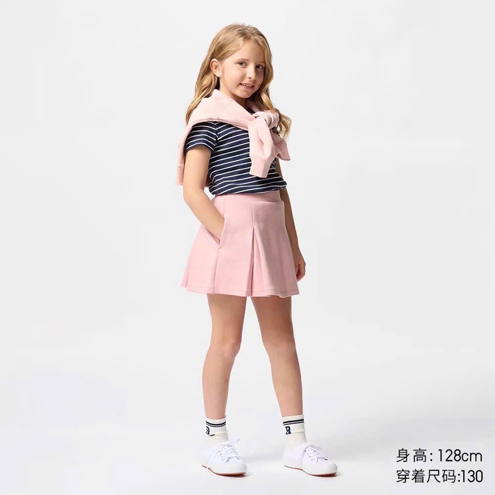 Chân váy liền quần xếp ly vải thun Uni trơn 3 màu BG size 110-160