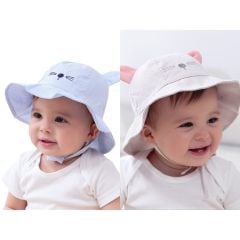 Mũ vải vành Miller kẻ xanh/nâu hoạ tiết mặt chuột