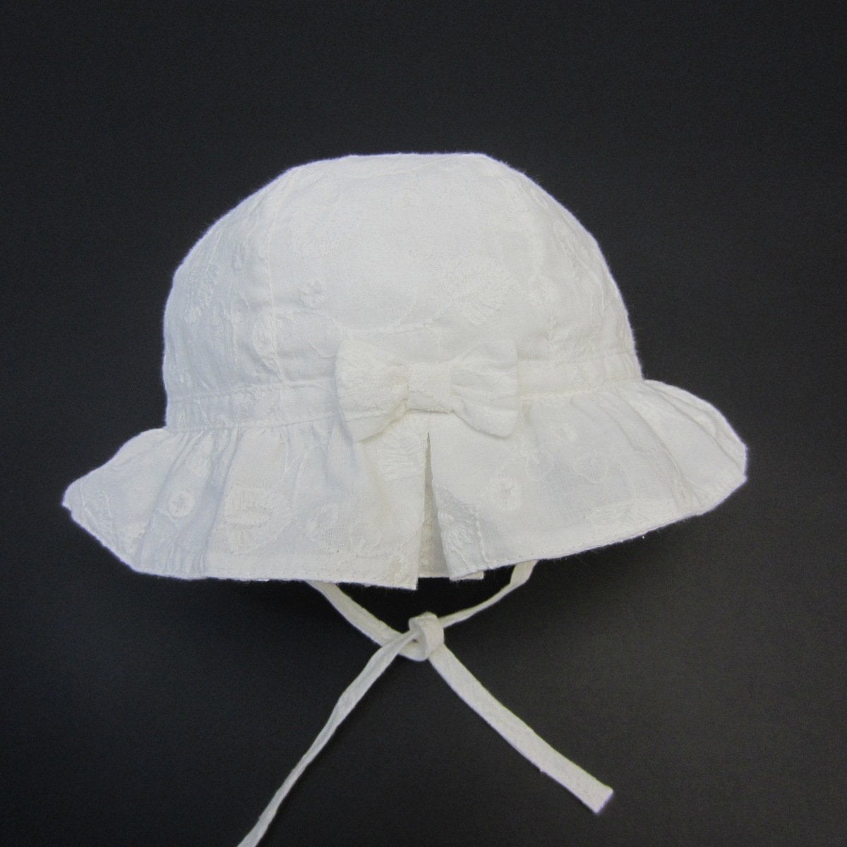 Mũ vải vành Miller vải thô thêu đính nơ hoa lá hồng/trắng