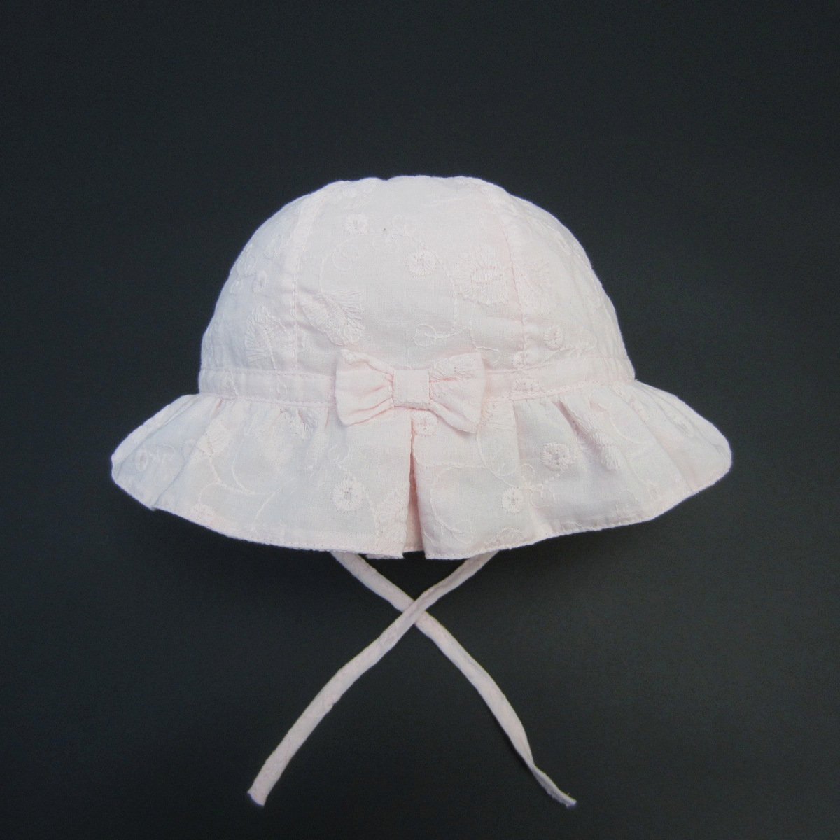 Mũ vải vành Miller vải thô thêu đính nơ hoa lá hồng/trắng