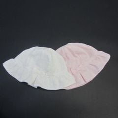 Mũ vải vành Miller vải thô thêu đính nơ hoa lá hồng/trắng