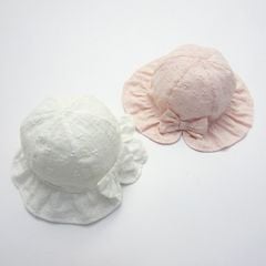 Mũ vải vành Miller thô hoa thêu đục lỗ 2 màu trắng/hồng