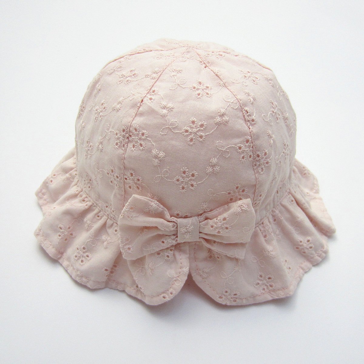 Mũ vải vành Miller thô hoa thêu đục lỗ 2 màu trắng/hồng