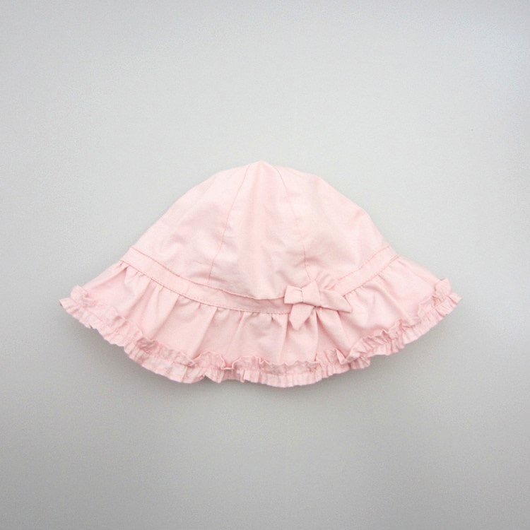 Mũ vải vành Miller màu hồng cam trơn đính nơ