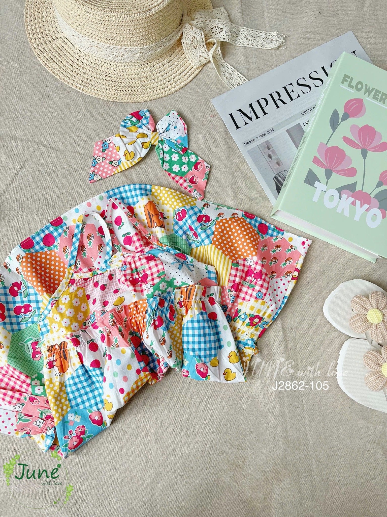 J2862 - Váy vải thô 2 dây June with Love nhiều họa tiết bé gái size 1-10y