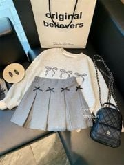 Set váy Sara Min áo nỉ nơ + chân váy xếp ly mà ghi bé gái size 2-12y