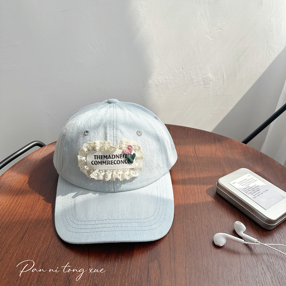 Mũ jean lưỡi trai đính hoa ren nhiều màu cho Mẹ và bé gái size 14y+