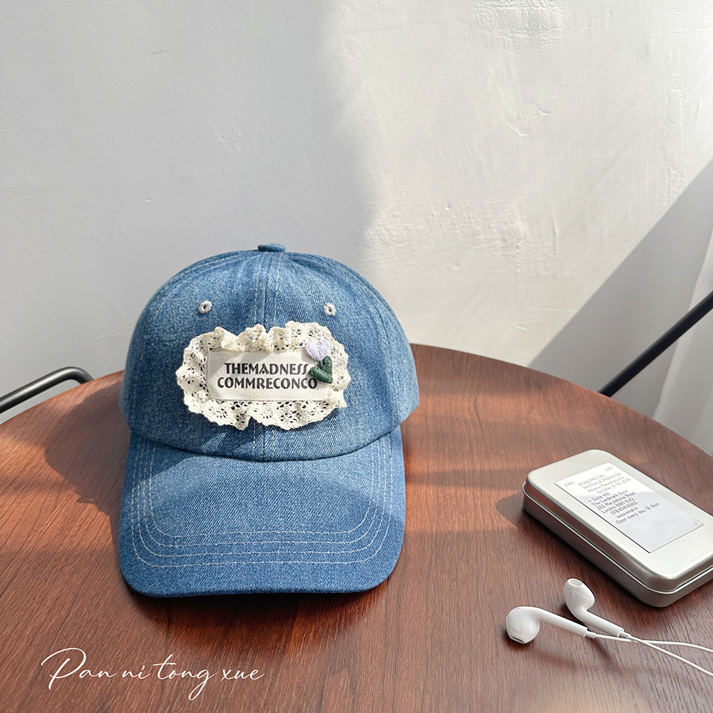 Mũ jean lưỡi trai đính hoa ren nhiều màu cho Mẹ và bé gái size 14y+