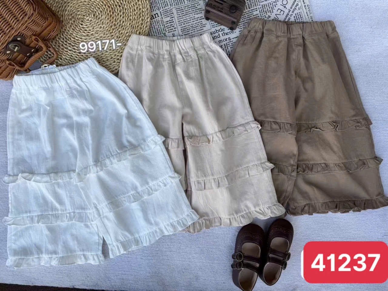 Áo và Quần thô phối màu cực xinh tone trắng be nâu bé gái size 110-150