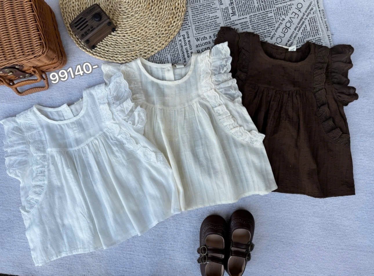 Áo và Quần thô phối màu cực xinh tone trắng be nâu bé gái size 110-150