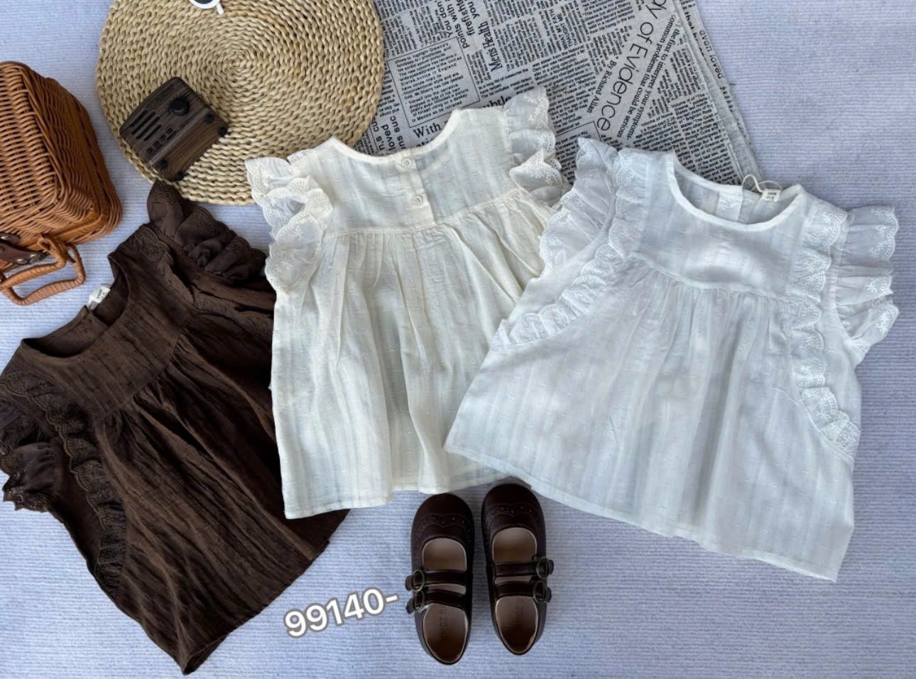Áo và Quần thô phối màu cực xinh tone trắng be nâu bé gái size 110-150