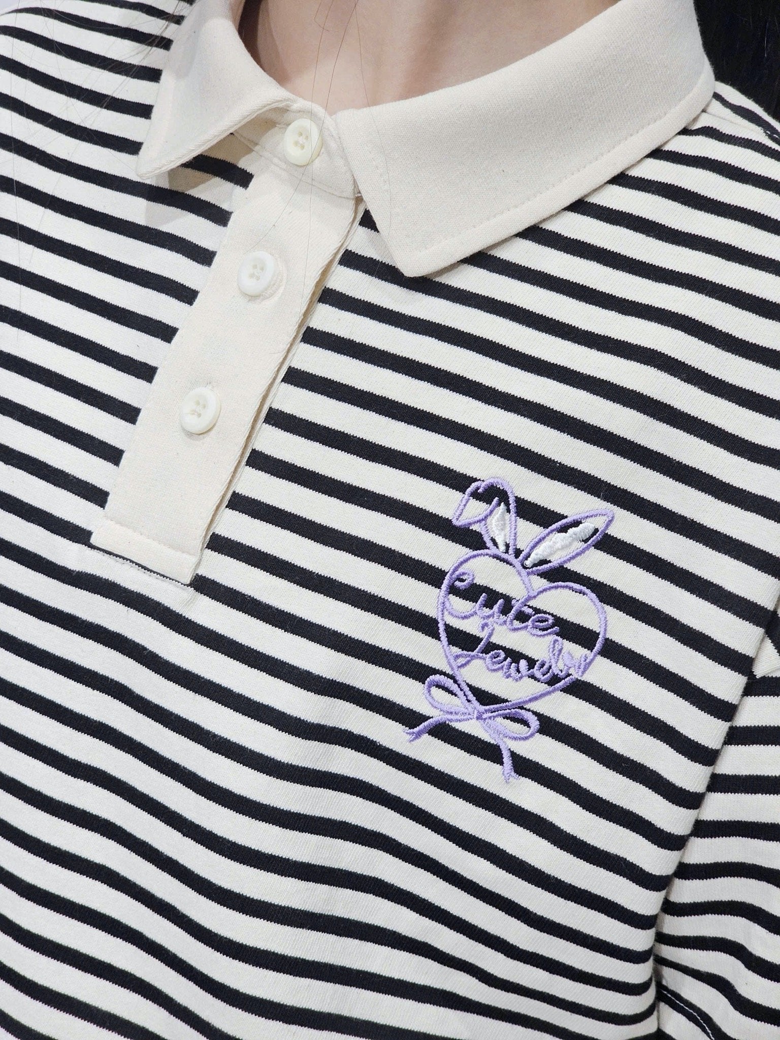 Set Bee Mon áo polo kẻ trắng đen + chân váy vải golf màu tím bé gái size 120-160