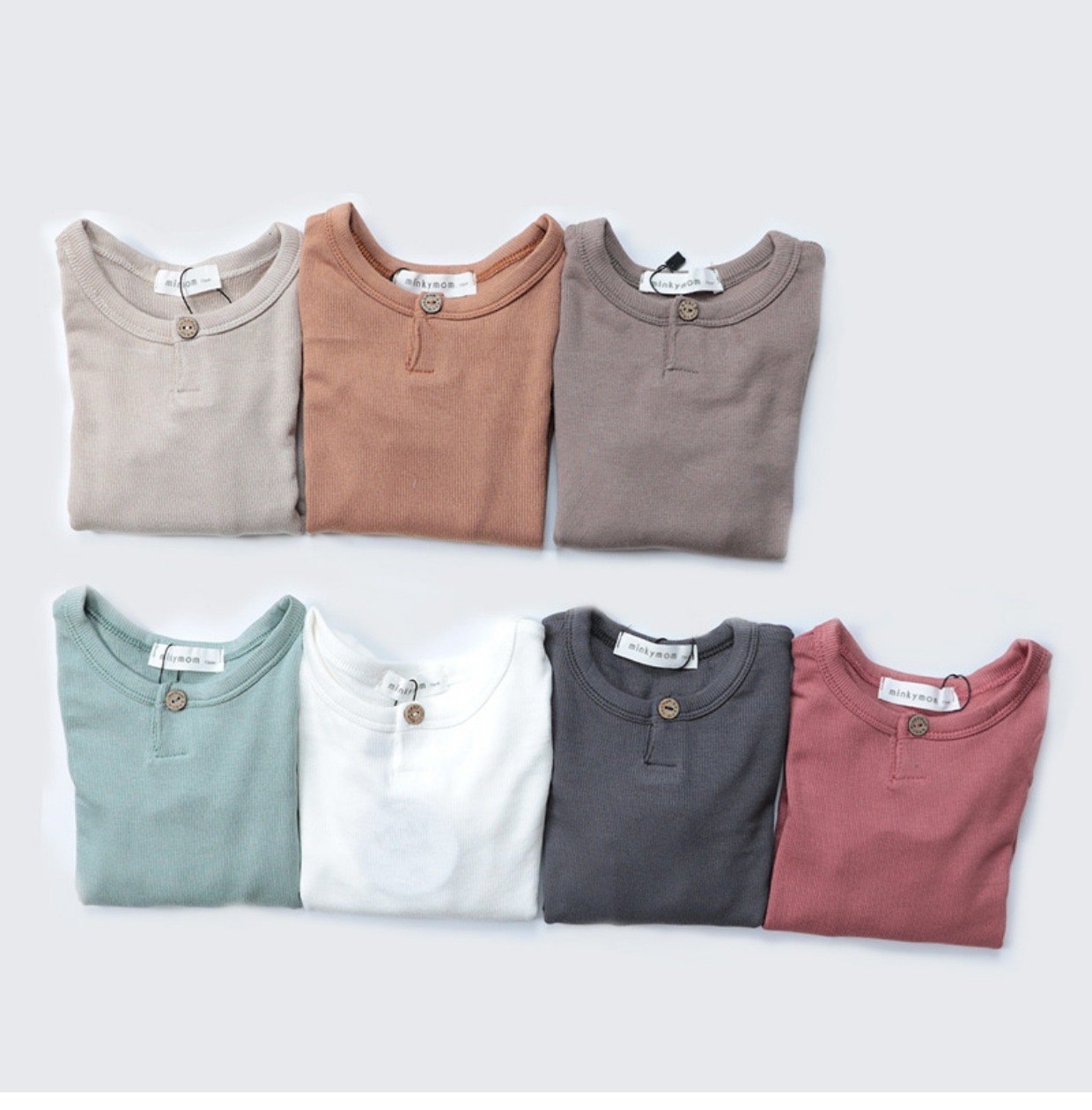 Bộ minkymom cổ tròn có khuy cài chất thun tăm BTBG