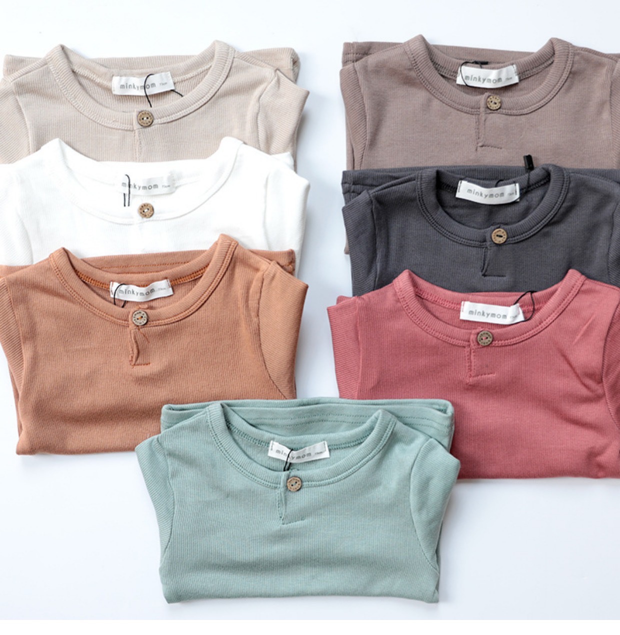 Bộ minkymom cổ tròn có khuy cài chất thun tăm BTBG