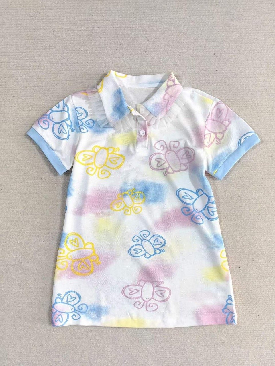 V00041 Váy cổ sen bèo màu trắng hoạ tiết bướm sắc màu size 110-160