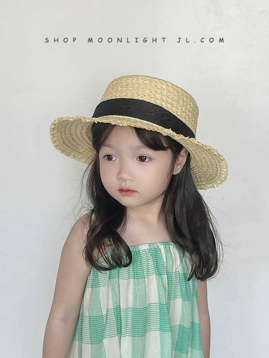 Mũ cói đính nơ đen 2 màu BG size 2-8y