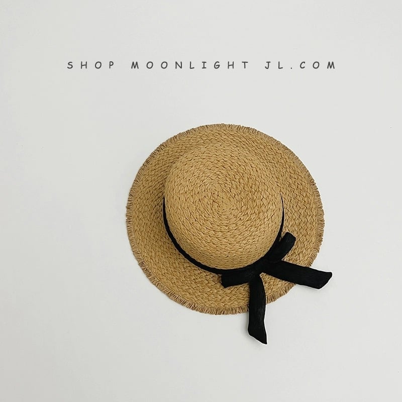 Mũ cói đính nơ đen 2 màu BG size 2-8y