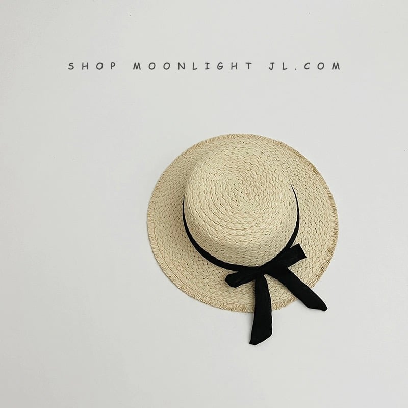 Mũ cói đính nơ đen 2 màu BG size 2-8y