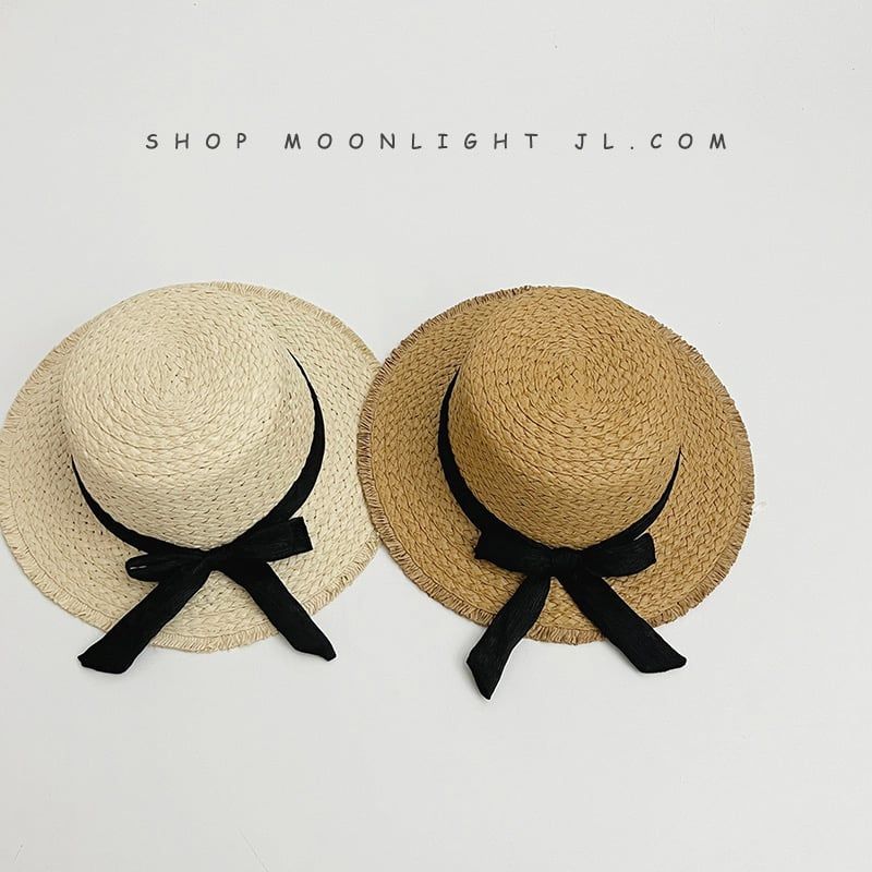Mũ cói đính nơ đen 2 màu BG size 2-8y