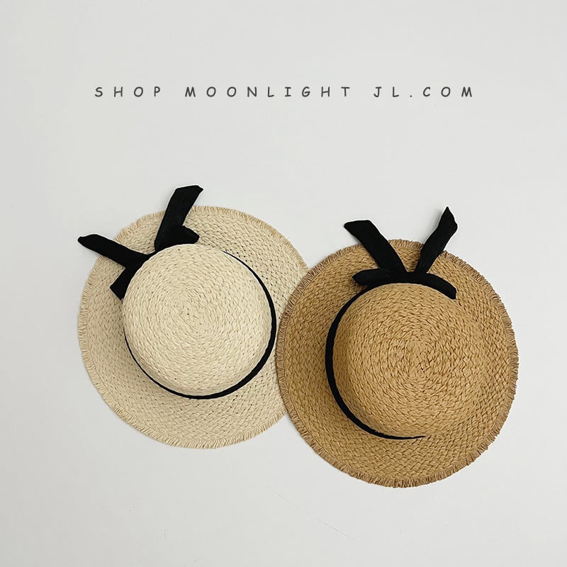 Mũ cói đính nơ đen 2 màu BG size 2-8y