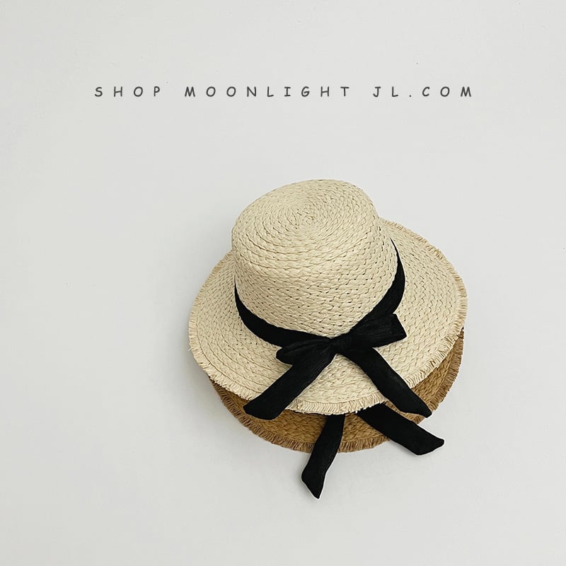 Mũ cói đính nơ đen 2 màu BG size 2-8y