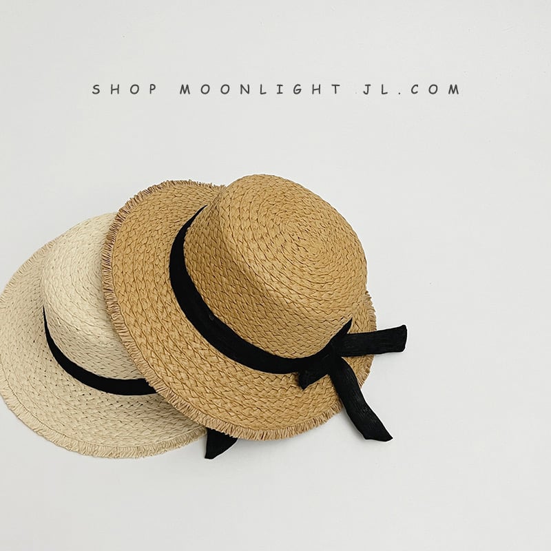 Mũ cói đính nơ đen 2 màu BG size 2-8y