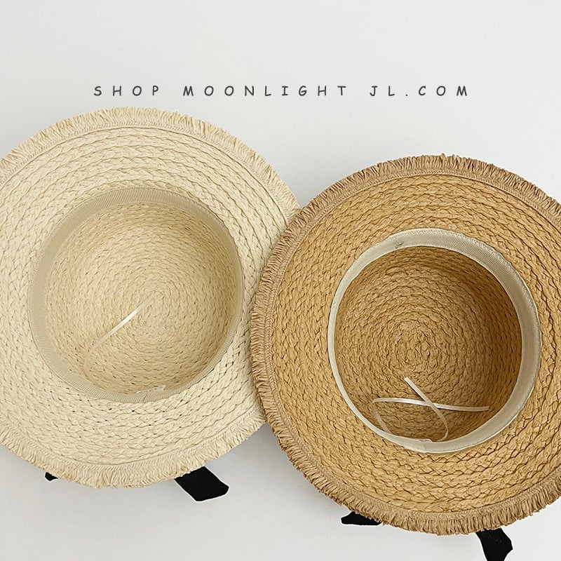 Mũ cói đính nơ đen 2 màu BG size 2-8y