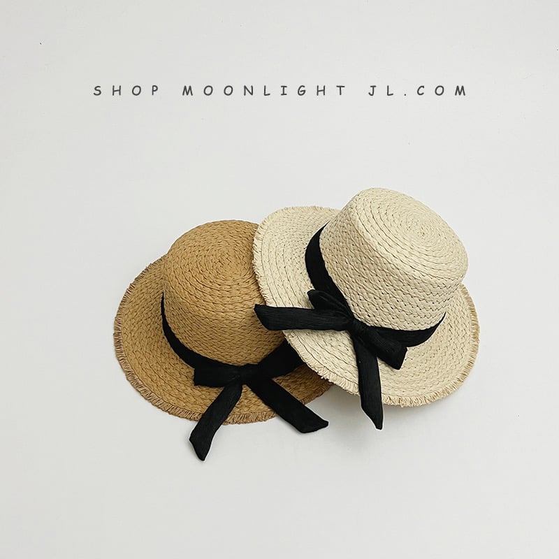 Mũ cói đính nơ đen 2 màu BG size 2-8y