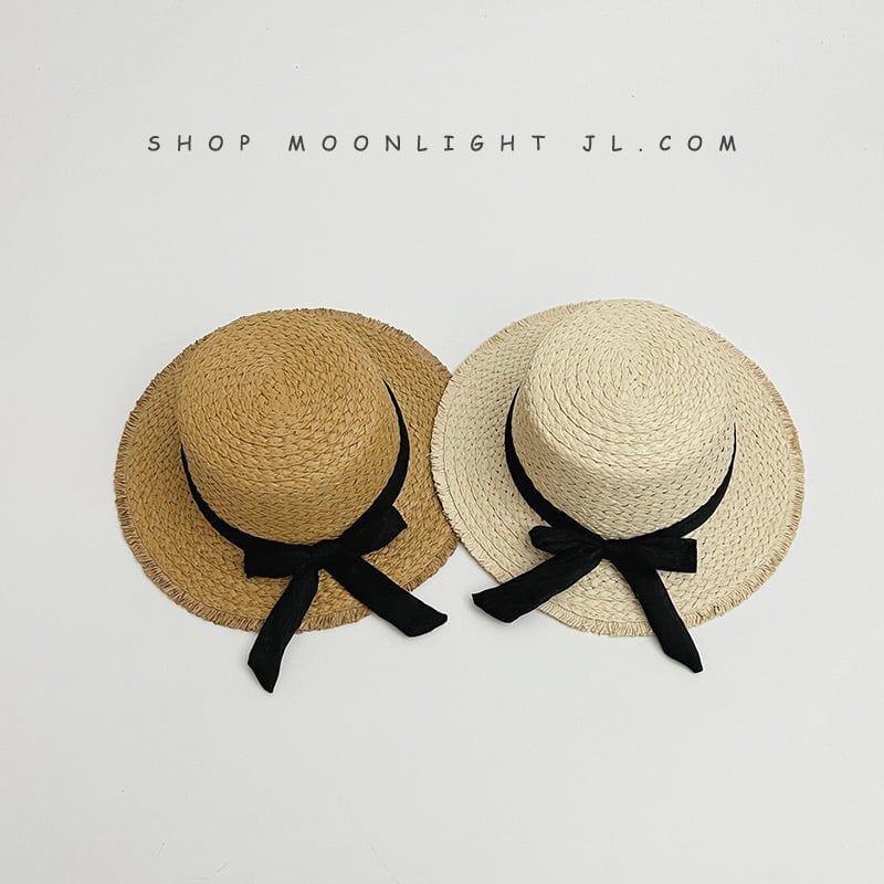 Mũ cói đính nơ đen 2 màu BG size 2-8y