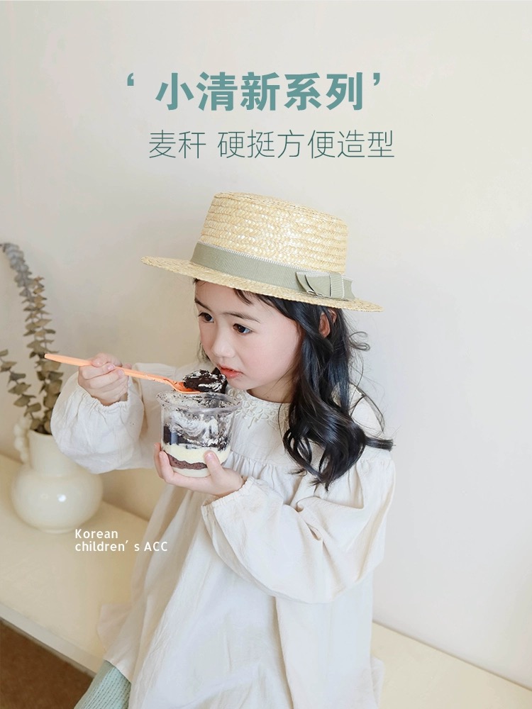 Mũ cói đính nơ 2 màu BG size 2-5y