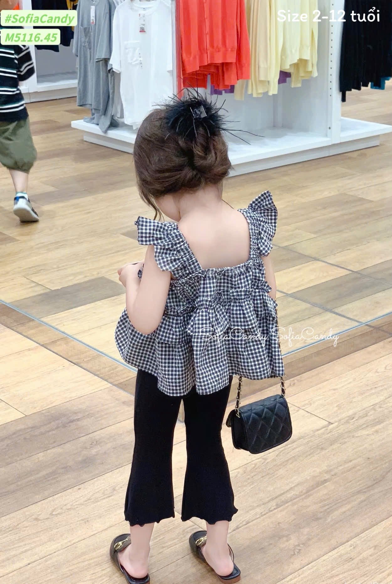 M5116 - Set bộ Mia Kids áo kẻ phối quần tăm ống loe bé gái size 2-12y