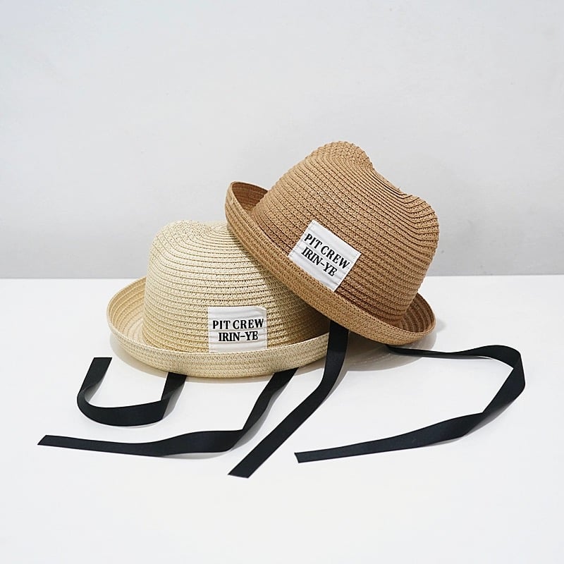 Mũ cói vành cong tai gấu Pit Crew 2 màu size 2-4y