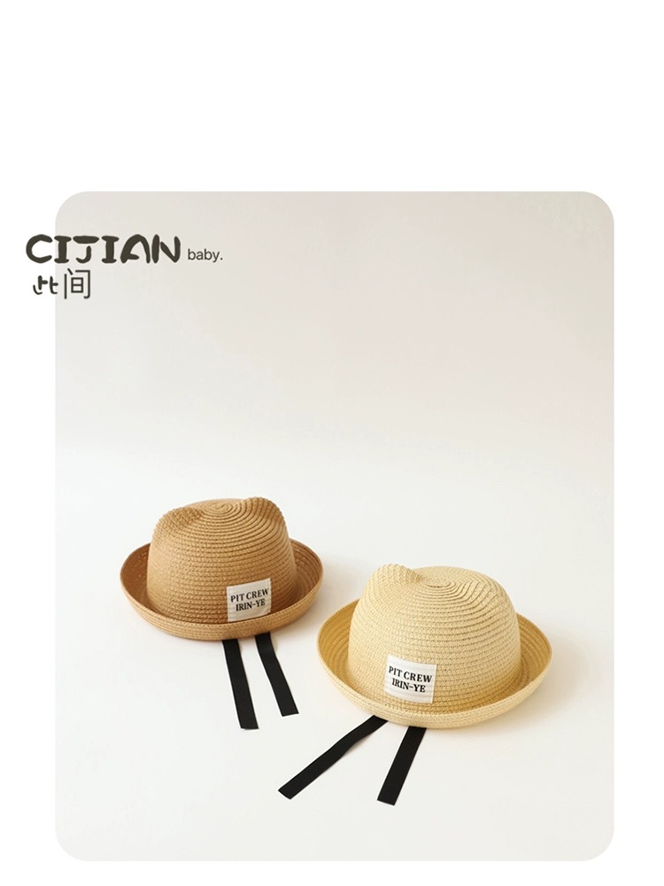 Mũ cói vành cong tai gấu Pit Crew 2 màu size 2-4y