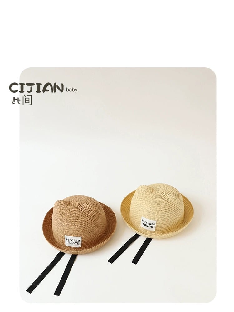 Mũ cói vành cong tai gấu Pit Crew 2 màu size 2-4y