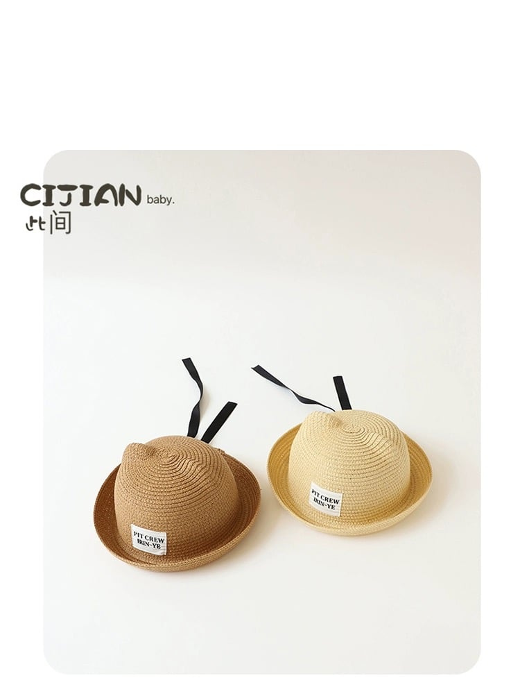 Mũ cói vành cong tai gấu Pit Crew 2 màu size 2-4y