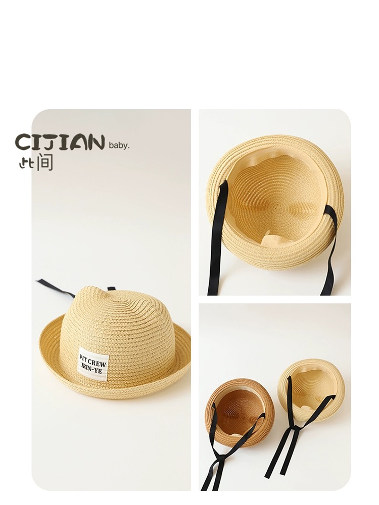 Mũ cói vành cong tai gấu Pit Crew 2 màu size 2-4y