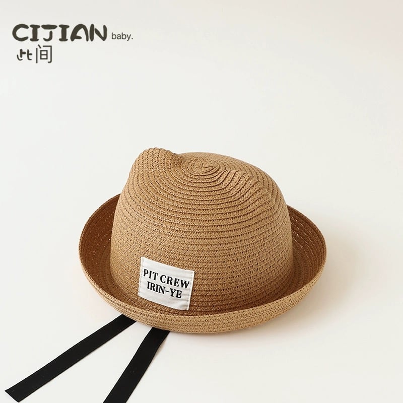 Mũ cói vành cong tai gấu Pit Crew 2 màu size 2-4y