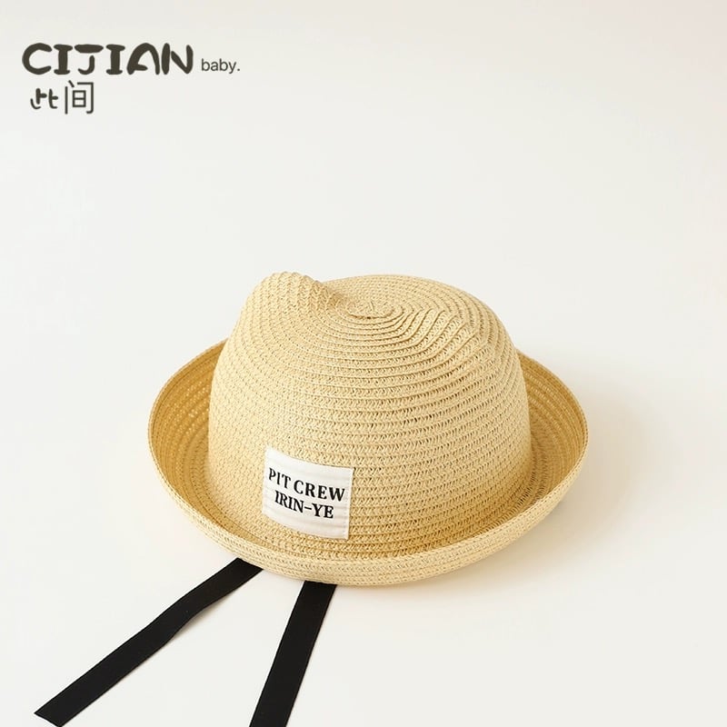 Mũ cói vành cong tai gấu Pit Crew 2 màu size 2-4y