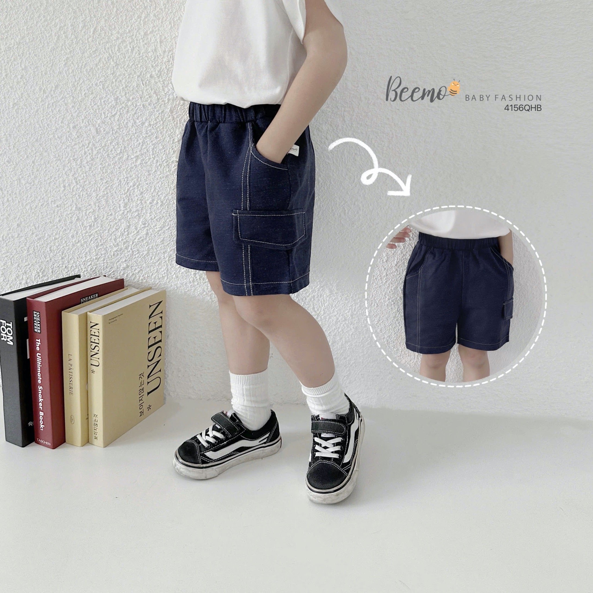 Quần da cá giả jean Beemo phối nắp túi 2 màu cho bé trai size 80-130