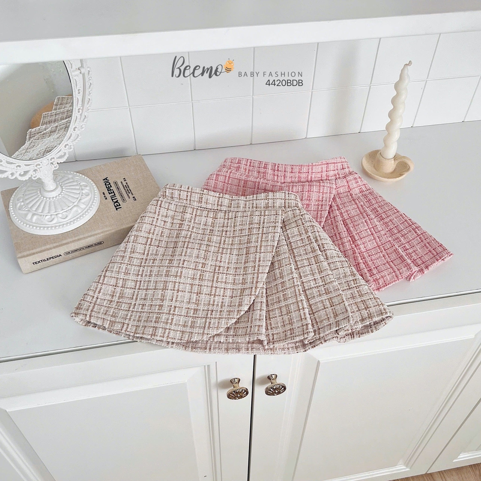 Set dạ Tweed Beemo viền bèo 2 màu bé gái size 80-130